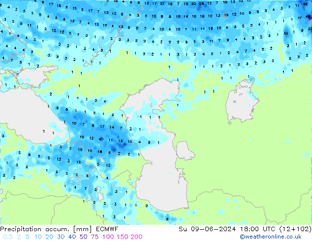 Precipitation accum. ECMWF  09.06.2024 18 UTC