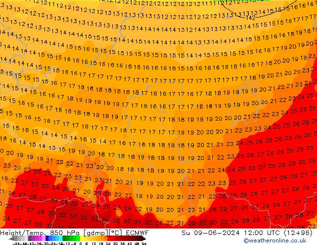 Height/Temp. 850 hPa ECMWF Ne 09.06.2024 12 UTC