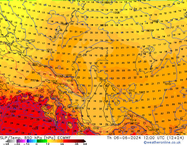 SLP/Temp. 850 hPa ECMWF  06.06.2024 12 UTC