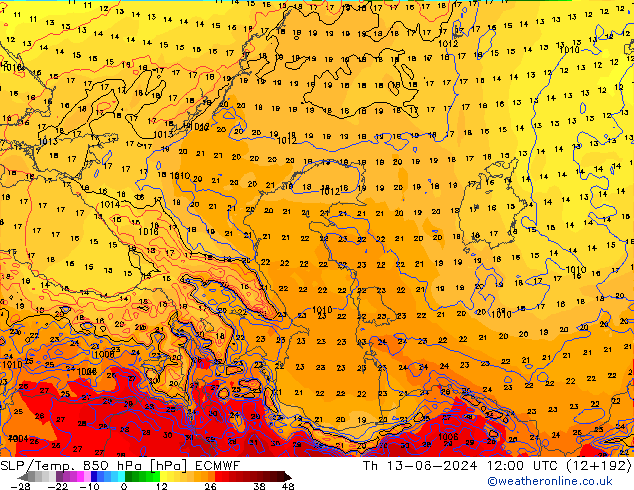 850 hPa Yer Bas./Sıc ECMWF Per 13.06.2024 12 UTC