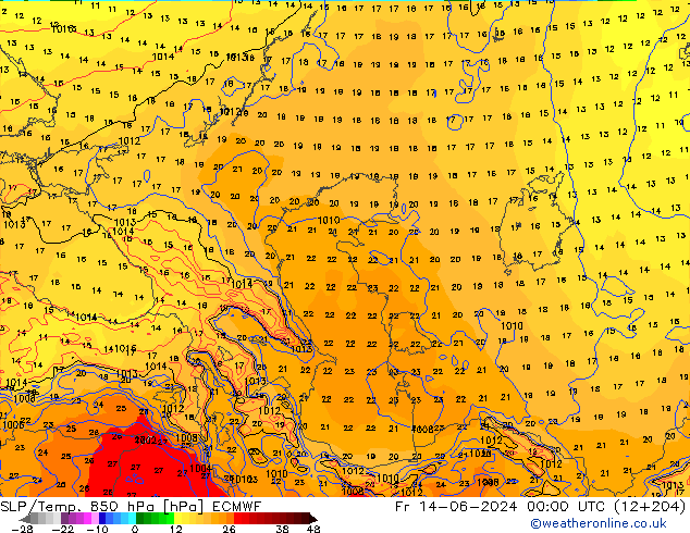 SLP/Temp. 850 hPa ECMWF ven 14.06.2024 00 UTC