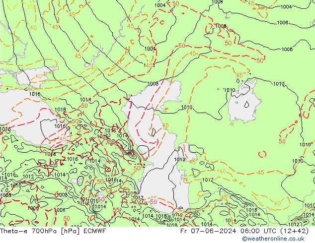 Theta-e 700hPa ECMWF Fr 07.06.2024 06 UTC