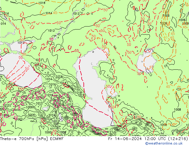 Theta-e 700hPa ECMWF Sex 14.06.2024 12 UTC