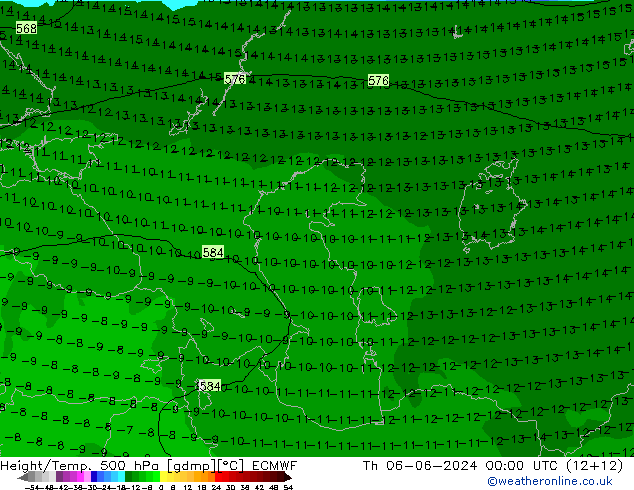 Z500/Rain (+SLP)/Z850 ECMWF чт 06.06.2024 00 UTC