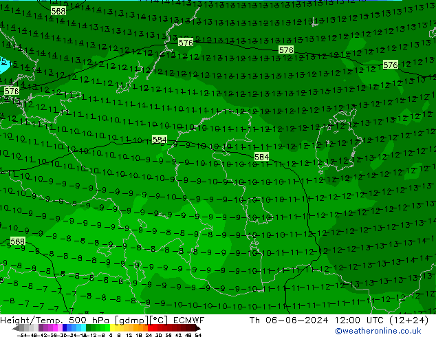 Z500/Rain (+SLP)/Z850 ECMWF чт 06.06.2024 12 UTC