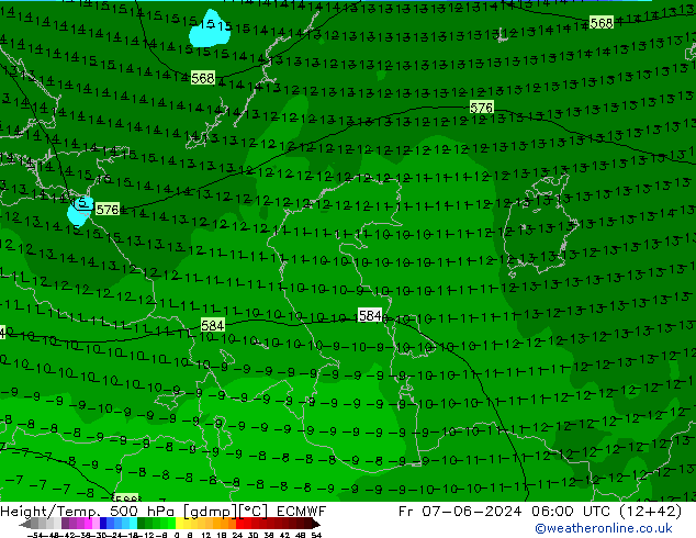 Z500/Rain (+SLP)/Z850 ECMWF пт 07.06.2024 06 UTC