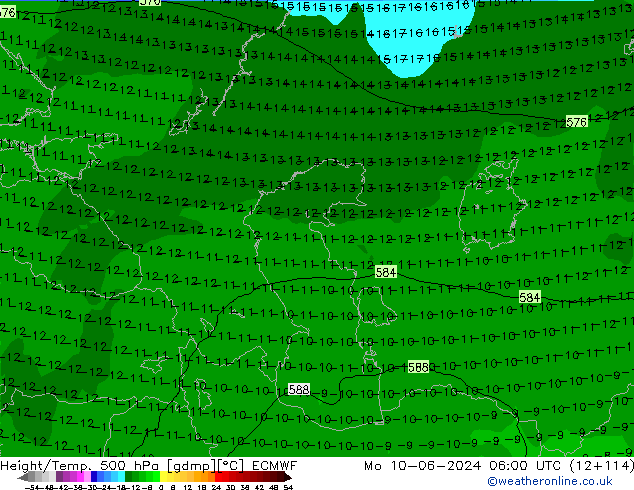 Z500/Rain (+SLP)/Z850 ECMWF pon. 10.06.2024 06 UTC