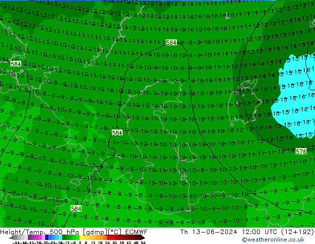 Z500/Rain (+SLP)/Z850 ECMWF jeu 13.06.2024 12 UTC