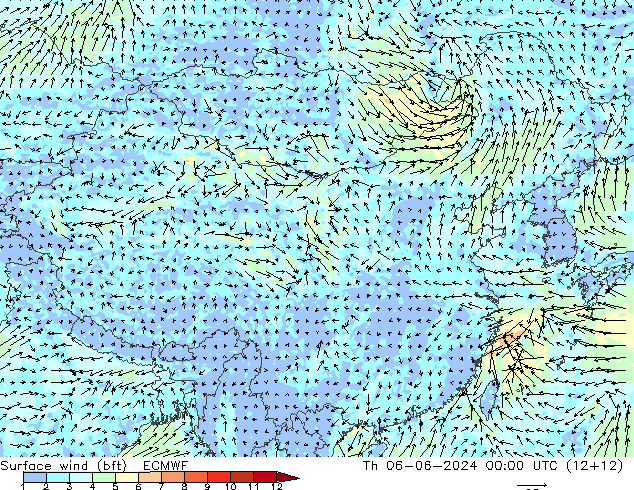 �N 10 米 (bft) ECMWF 星期四 06.06.2024 00 UTC