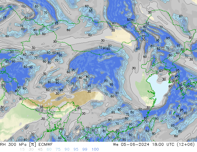 RH 300 hPa ECMWF 星期三 05.06.2024 18 UTC