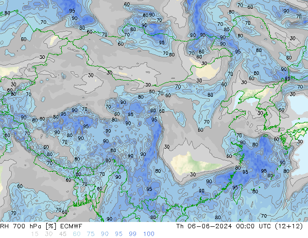 RH 700 hPa ECMWF 星期四 06.06.2024 00 UTC