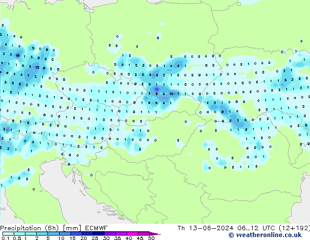 Z500/Rain (+SLP)/Z850 ECMWF Th 13.06.2024 12 UTC