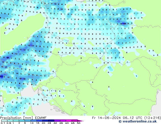 Neerslag ECMWF vr 14.06.2024 12 UTC