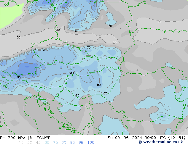 Humedad rel. 700hPa ECMWF dom 09.06.2024 00 UTC