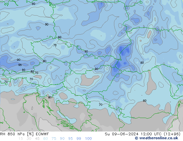 RH 850 hPa ECMWF Ne 09.06.2024 12 UTC