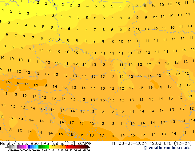 Géop./Temp. 850 hPa ECMWF jeu 06.06.2024 12 UTC