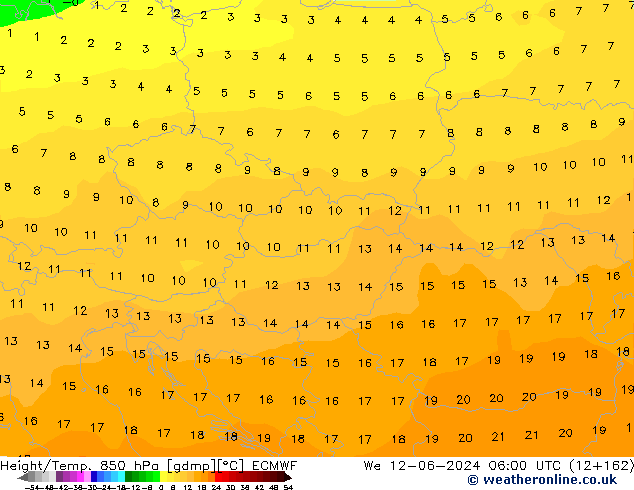 Height/Temp. 850 hPa ECMWF We 12.06.2024 06 UTC