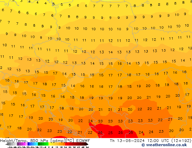 Z500/Rain (+SLP)/Z850 ECMWF Th 13.06.2024 12 UTC