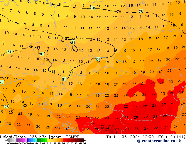 Geop./Temp. 925 hPa ECMWF mar 11.06.2024 12 UTC