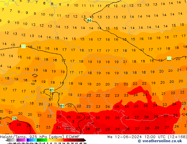 Height/Temp. 925 hPa ECMWF We 12.06.2024 12 UTC