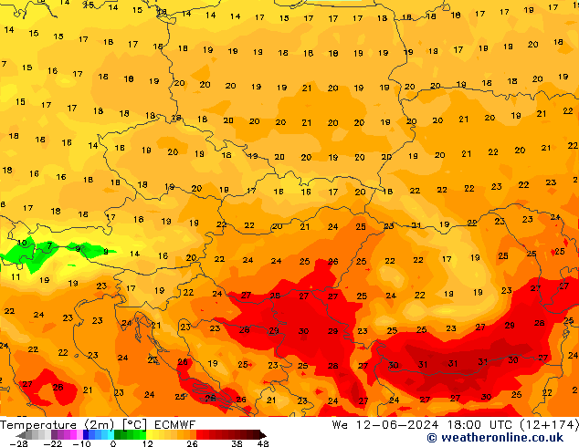 Temperature (2m) ECMWF We 12.06.2024 18 UTC