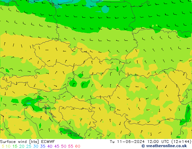 Vento 10 m ECMWF mar 11.06.2024 12 UTC