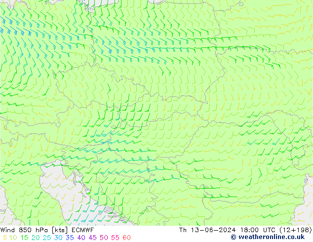 Vento 850 hPa ECMWF Qui 13.06.2024 18 UTC