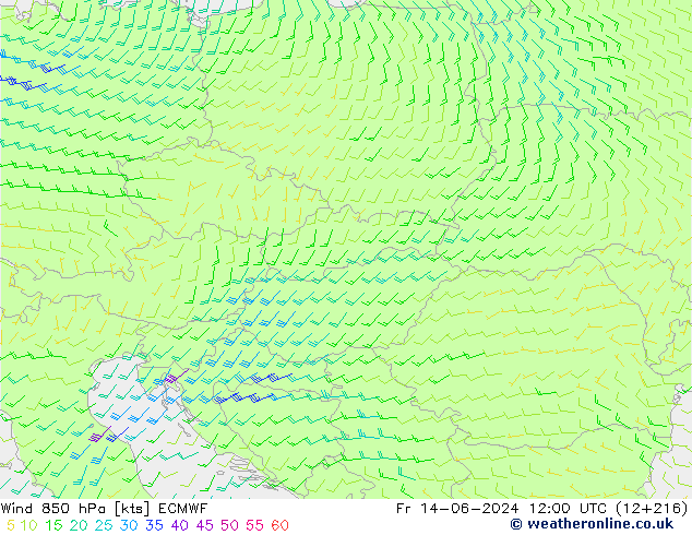 Wind 850 hPa ECMWF Fr 14.06.2024 12 UTC