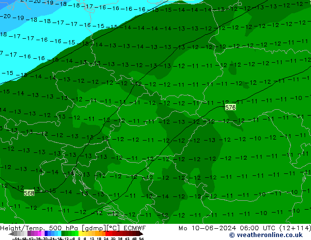 Yükseklik/Sıc. 500 hPa ECMWF Pzt 10.06.2024 06 UTC