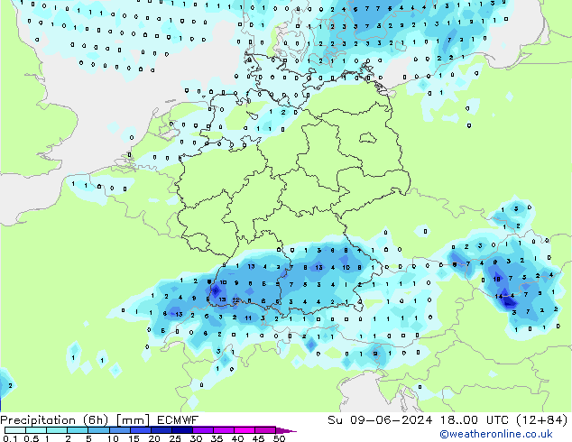 Précipitation (6h) ECMWF dim 09.06.2024 00 UTC