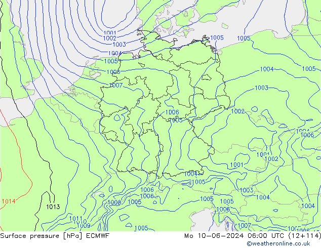 Surface pressure ECMWF Mo 10.06.2024 06 UTC