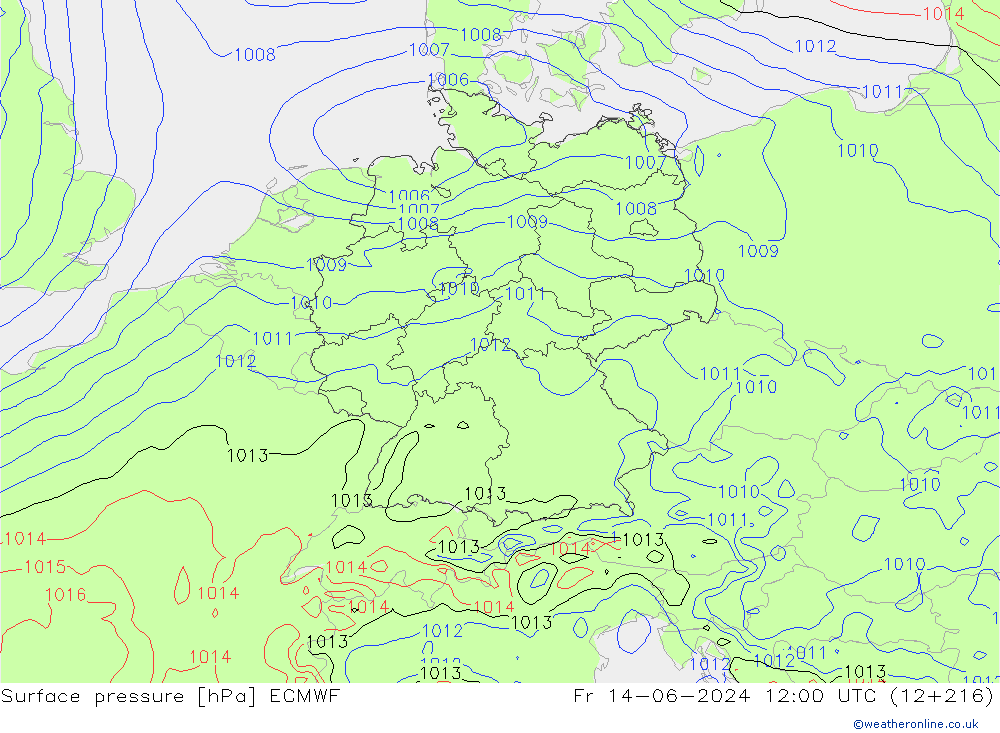 Surface pressure ECMWF Fr 14.06.2024 12 UTC