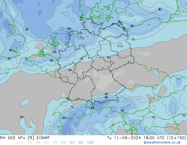 RH 925 hPa ECMWF Di 11.06.2024 18 UTC