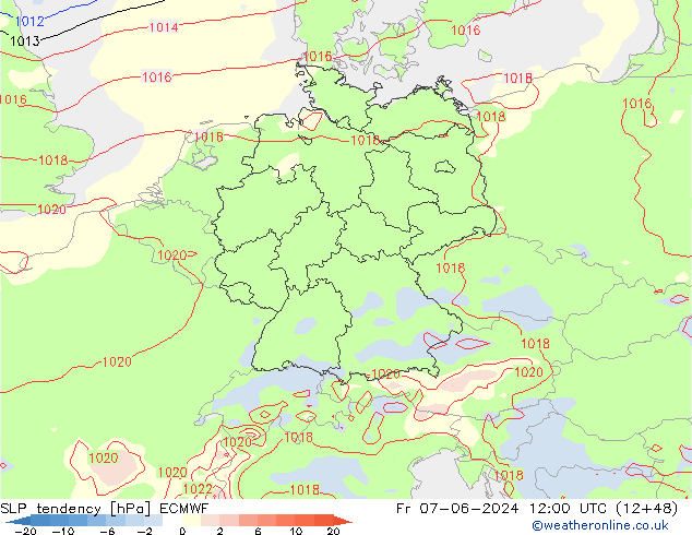 SLP tendency ECMWF Sex 07.06.2024 12 UTC