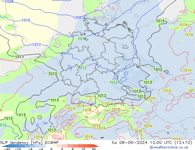 SLP tendency ECMWF Sa 08.06.2024 12 UTC