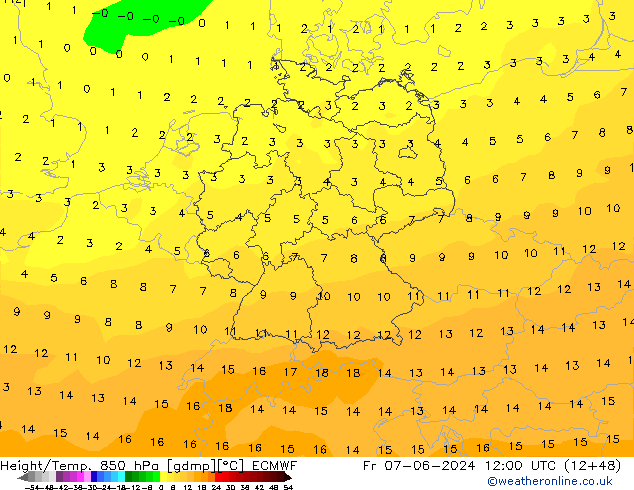 Z500/Rain (+SLP)/Z850 ECMWF ven 07.06.2024 12 UTC