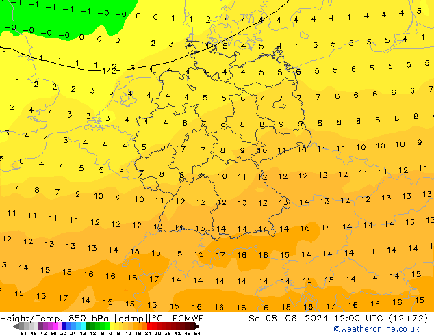 Z500/Rain (+SLP)/Z850 ECMWF Sa 08.06.2024 12 UTC