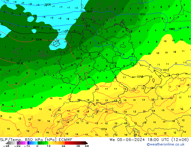 SLP/Temp. 850 hPa ECMWF Qua 05.06.2024 18 UTC