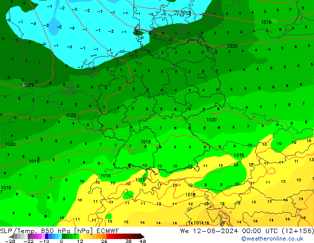 SLP/Temp. 850 hPa ECMWF wo 12.06.2024 00 UTC