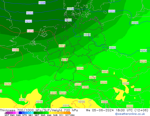 Thck 700-1000 hPa ECMWF Qua 05.06.2024 18 UTC