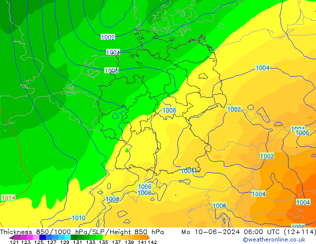 Thck 850-1000 hPa ECMWF Po 10.06.2024 06 UTC