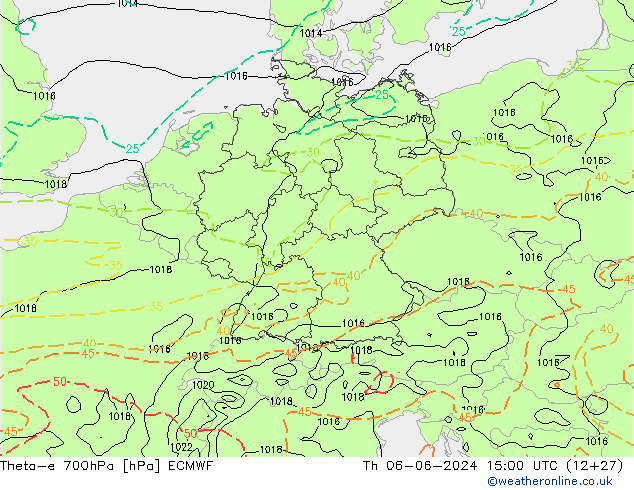 Theta-e 700hPa ECMWF gio 06.06.2024 15 UTC