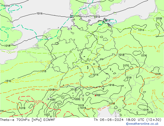 Theta-e 700hPa ECMWF Qui 06.06.2024 18 UTC