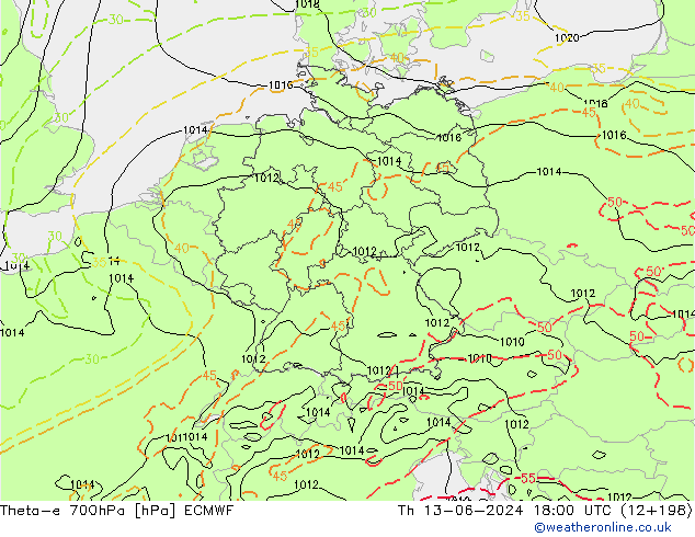 Theta-e 700hPa ECMWF Th 13.06.2024 18 UTC