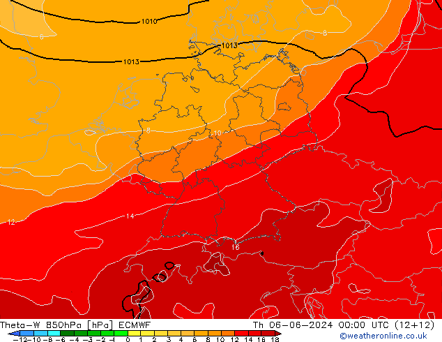 Theta-W 850hPa ECMWF Th 06.06.2024 00 UTC