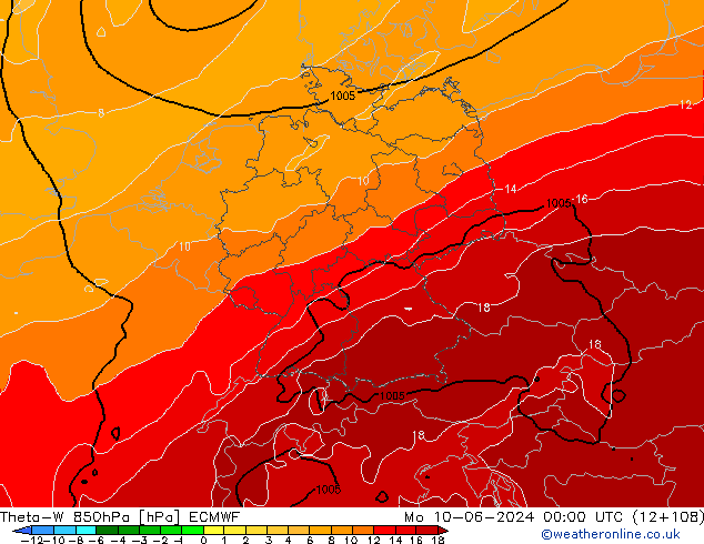 Theta-W 850hPa ECMWF lun 10.06.2024 00 UTC