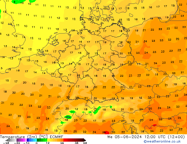 Temperaturkarte (2m) ECMWF Mi 05.06.2024 12 UTC