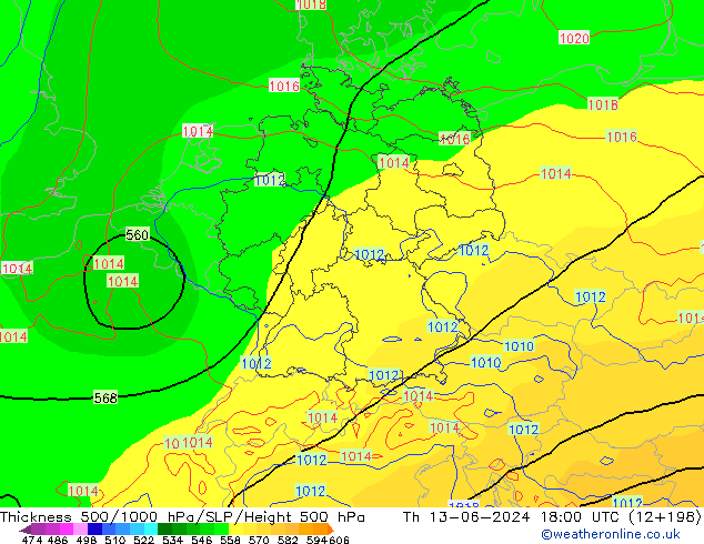 Thck 500-1000hPa ECMWF Th 13.06.2024 18 UTC