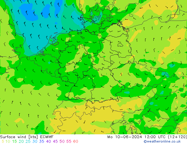 Surface wind ECMWF Mo 10.06.2024 12 UTC