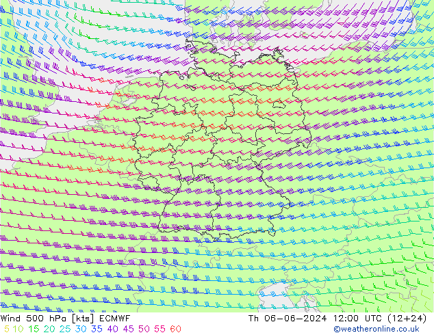 wiatr 500 hPa ECMWF czw. 06.06.2024 12 UTC